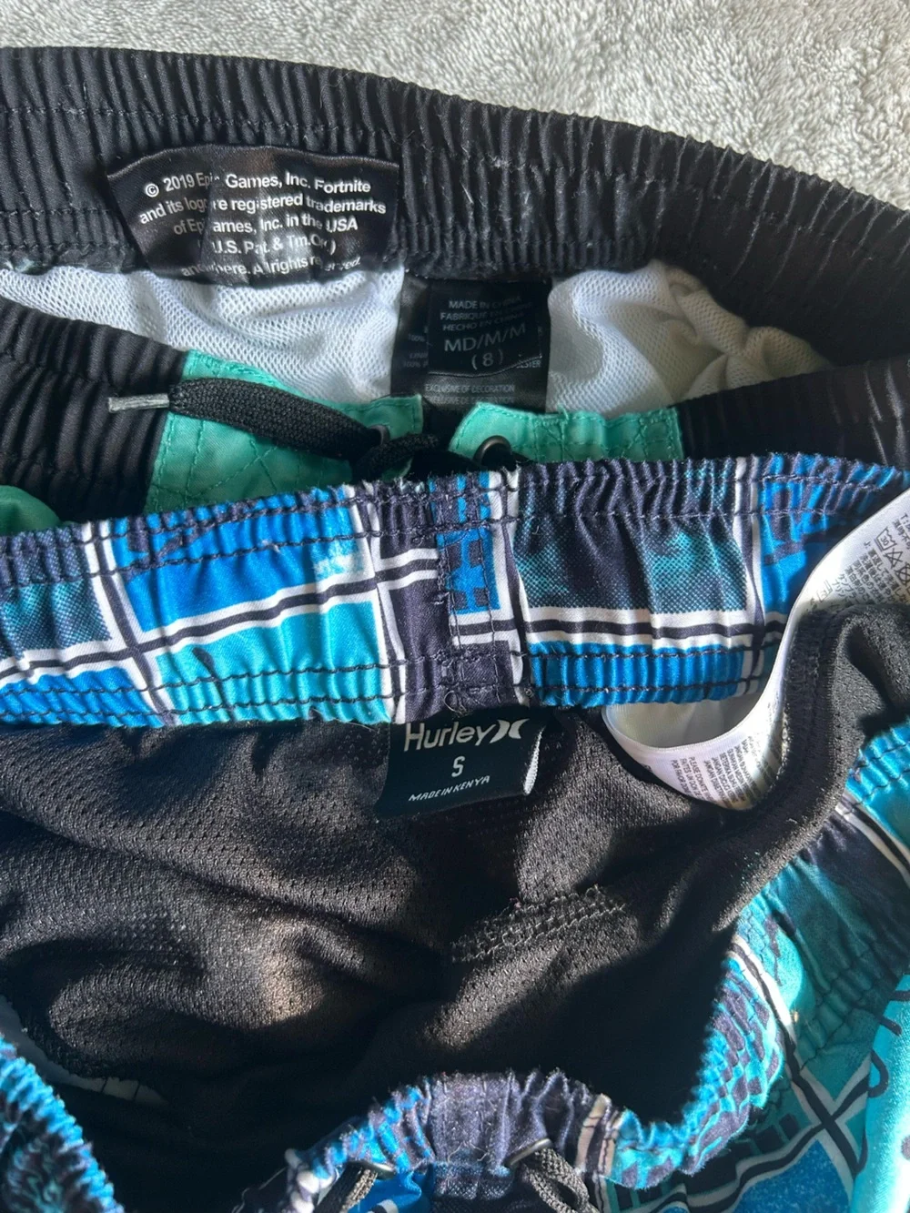 Hurley Boys Blue Teal Plaid Swim Trunks